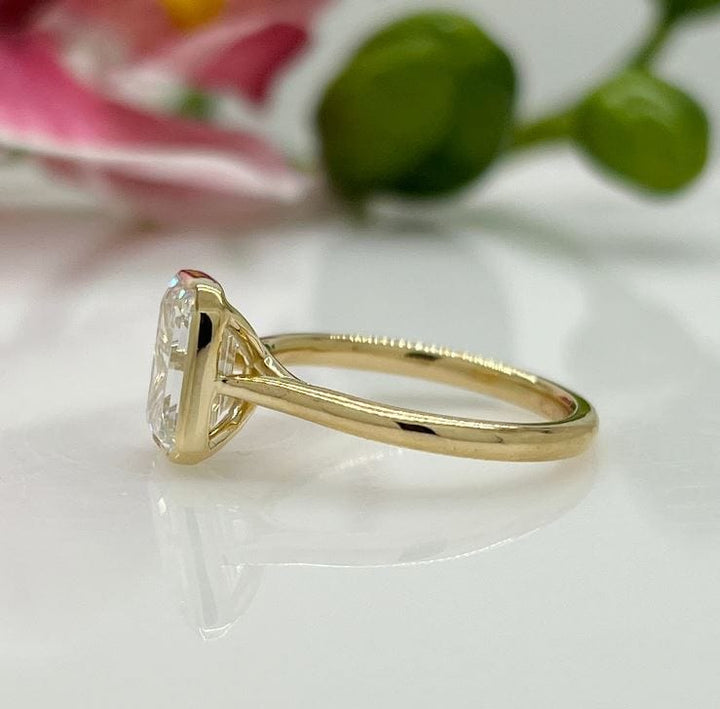 AGI Design Ray Radiant/Emerald Lab Created Diamond Bezel Engagement Ring