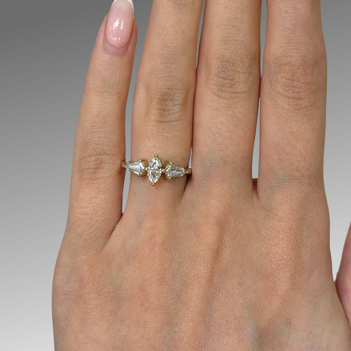 AGI Design Ready to Ship  0.34ct Marquise Lab Diamond D/VVS2  Engagement Ring in 14K Yellow Gold