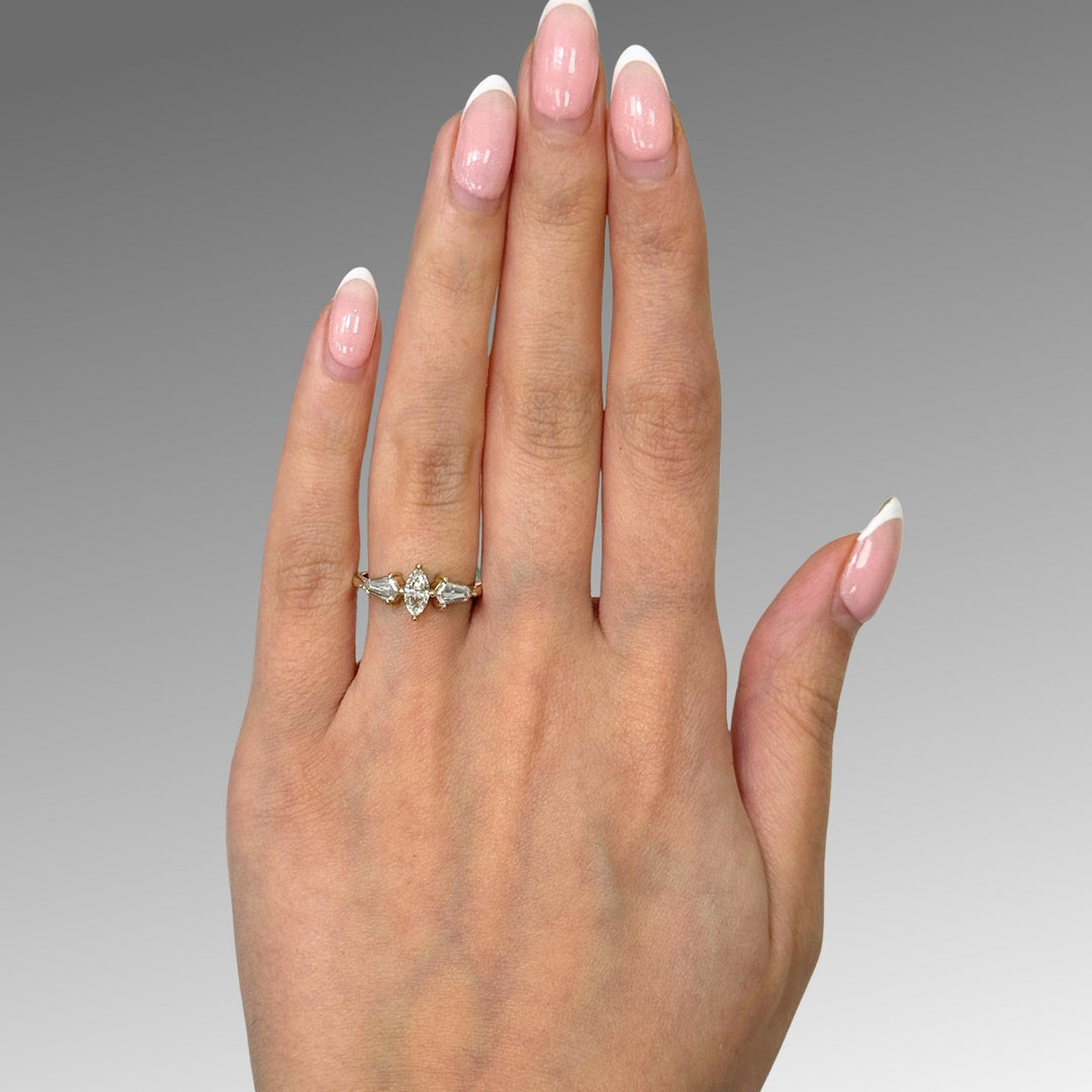 AGI Design Ready to Ship  0.34ct Marquise Lab Diamond D/VVS2  Engagement Ring in 14K Yellow Gold