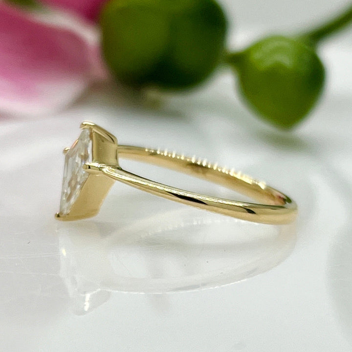 AGI Design Ready to Ship  0.75ct Kite Shape Moissanite Engagement Ring in 14K Yellow Gold