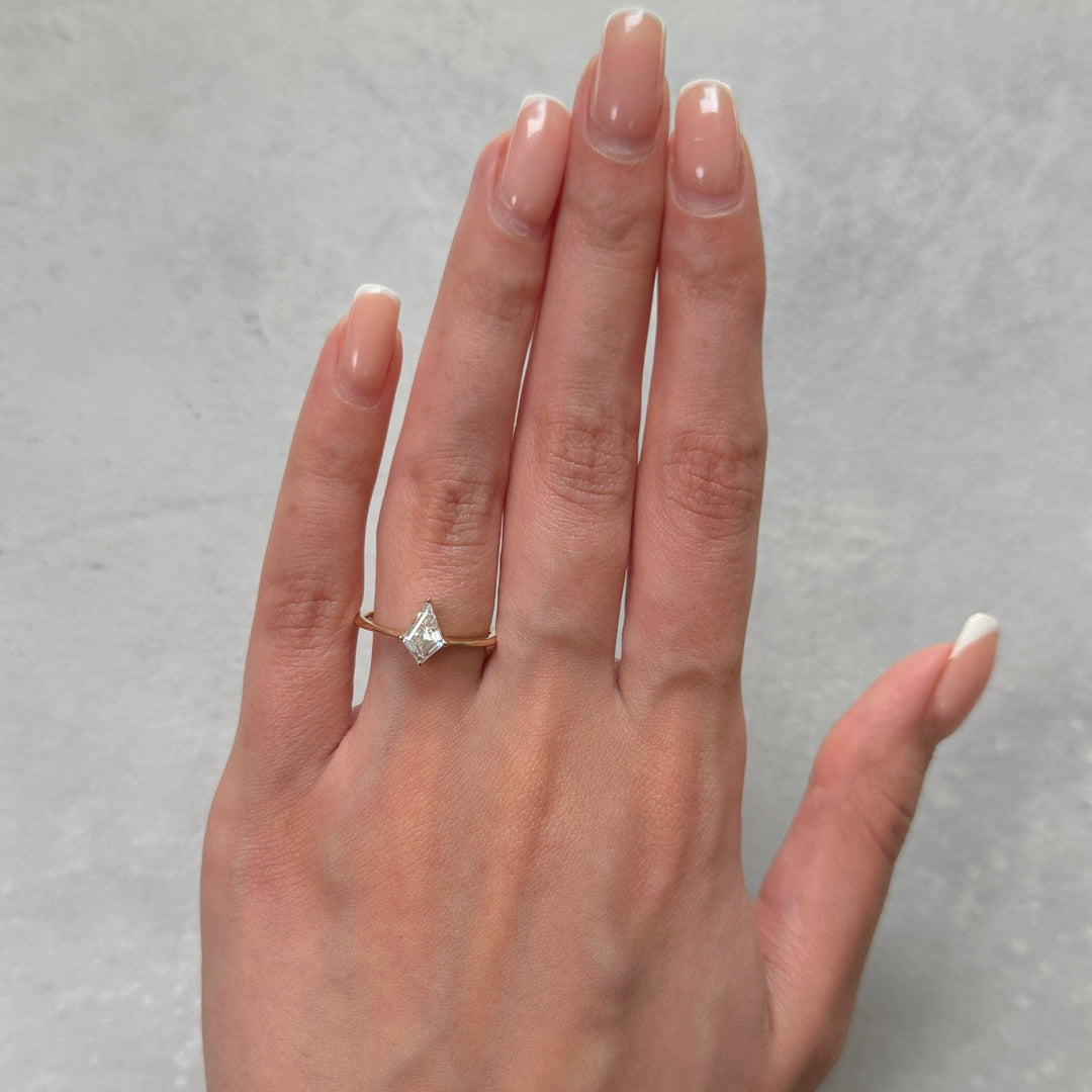 AGI Design Ready to Ship  0.75ct Kite Shape Moissanite Engagement Ring in 14K Yellow Gold