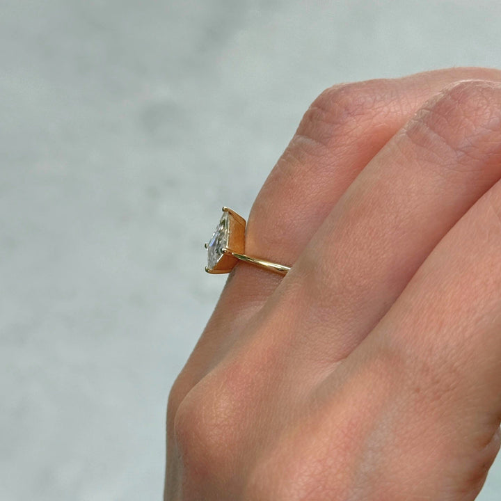 AGI Design Ready to Ship  0.75ct Kite Shape Moissanite Engagement Ring in 14K Yellow Gold