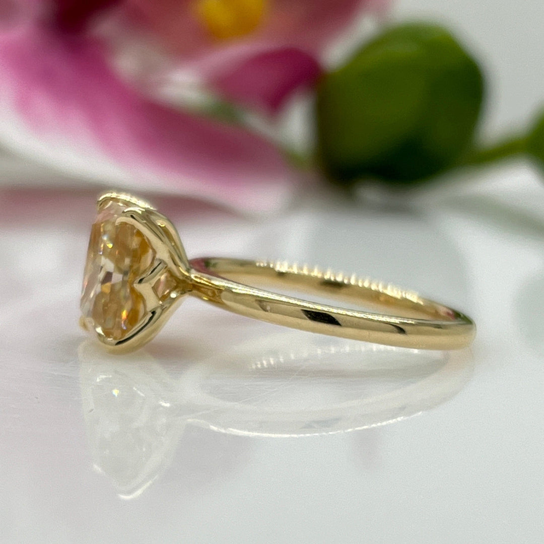 AGI Design Ready to Ship  2.7ct Radiant Cut Champagne Moissanite Tulip Engagement Ring in 14K Yellow Gold