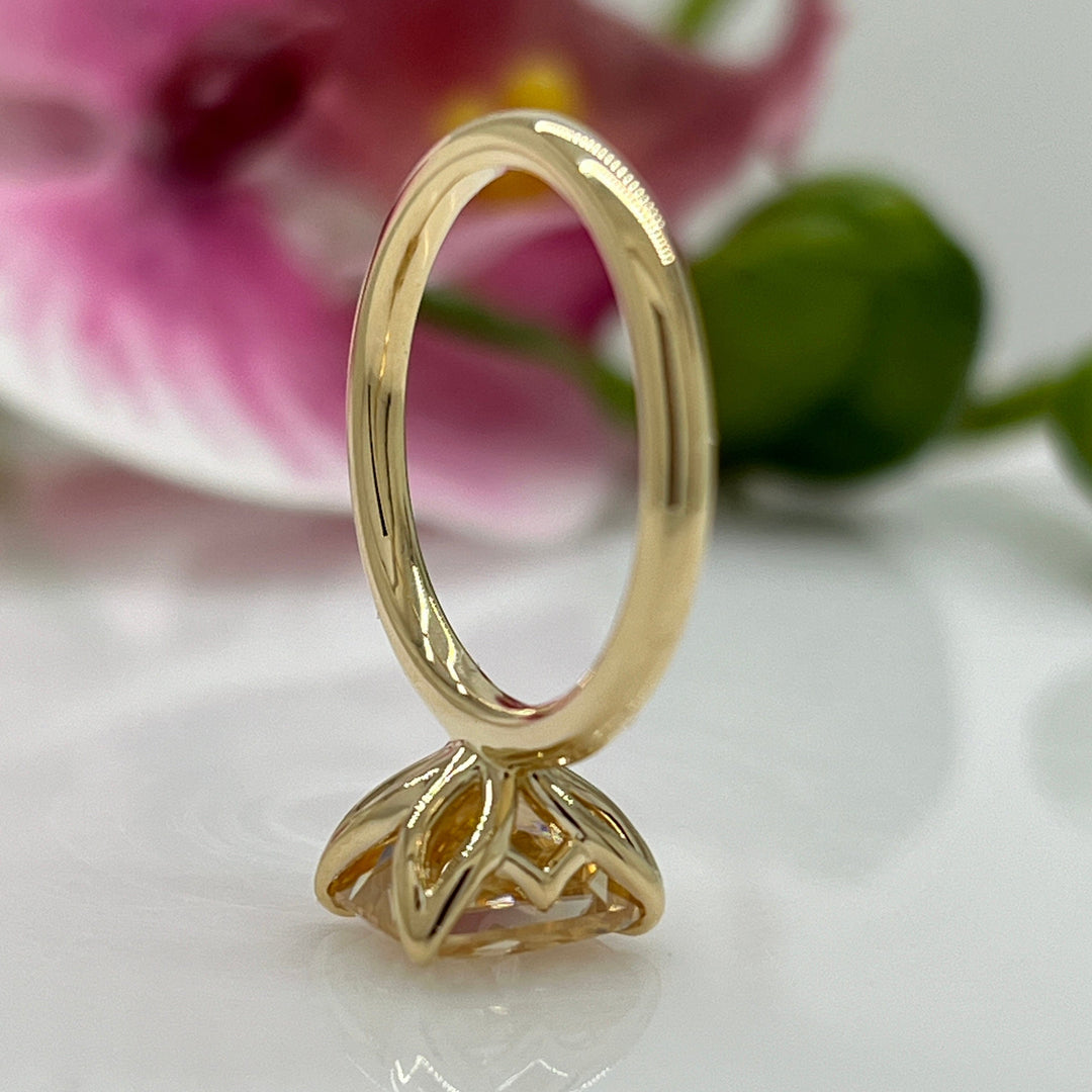 AGI Design Ready to Ship  2.7ct Radiant Cut Champagne Moissanite Tulip Engagement Ring in 14K Yellow Gold