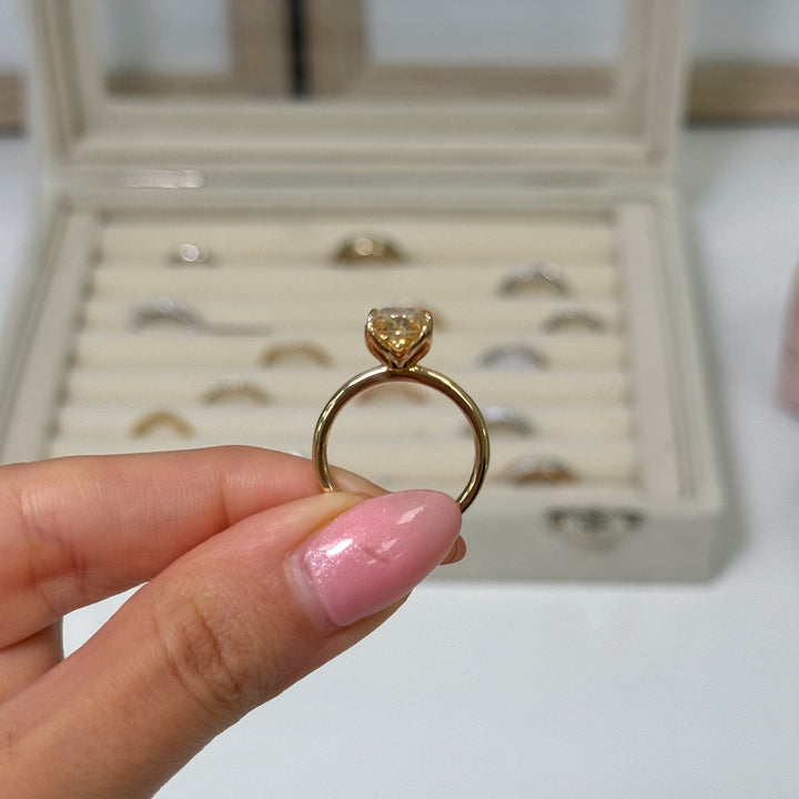 AGI Design Ready to Ship  2.7ct Radiant Cut Champagne Moissanite Tulip Engagement Ring in 14K Yellow Gold