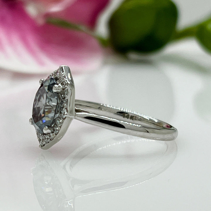 AGI Design Ready to Ship  2ct. Grey Oval Moissanite Engagement Ring