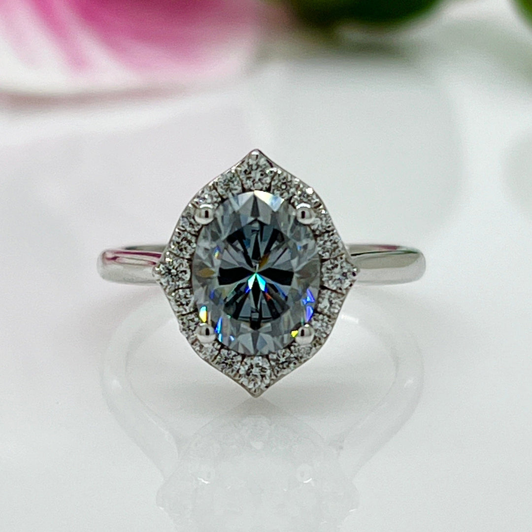 AGI Design Ready to Ship  2ct. Grey Oval Moissanite Engagement Ring