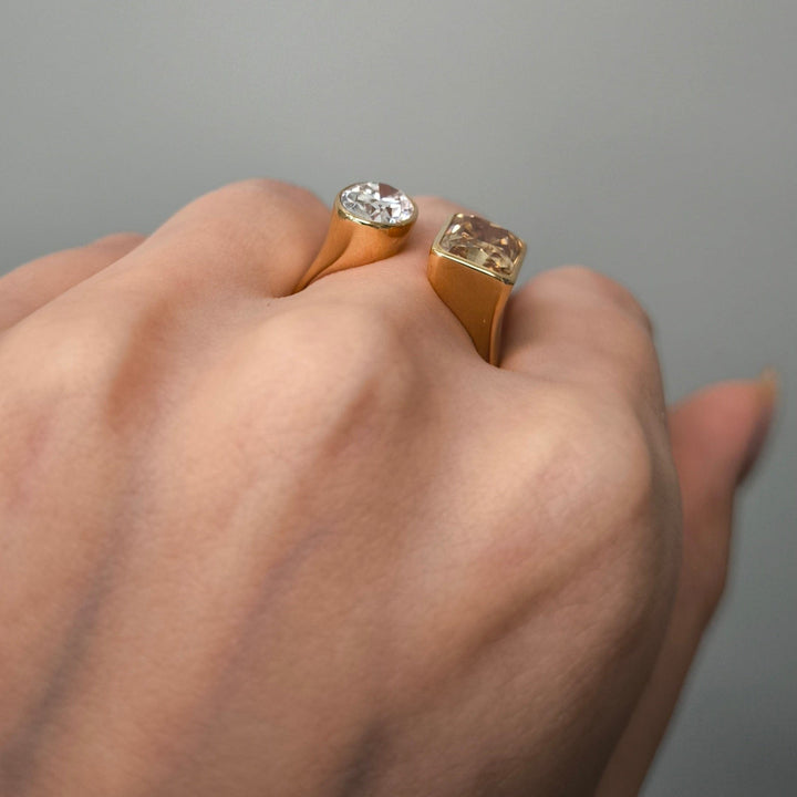 AGI Design Ready to Ship  2ct Oval/2.7ct Radiant Champagne Moissanite Bezel Engagement Ring