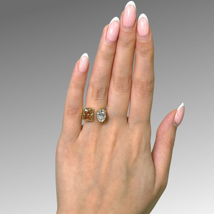 AGI Design Ready to Ship  2ct Oval/2.7ct Radiant Champagne Moissanite Bezel Engagement Ring