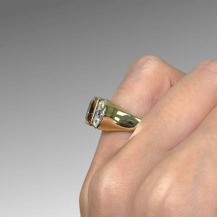 AGI Design Ready to Ship  2ct Oval/2.7ct Radiant Champagne Moissanite Bezel Engagement Ring