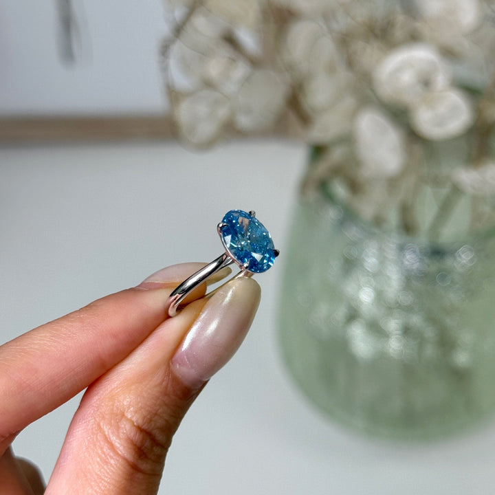 AGI Design  Ready to Ship  3.01ct Fancy Vivid Blue VS1 Oval Lab Diamond Engagement Ring in 14K White Gold