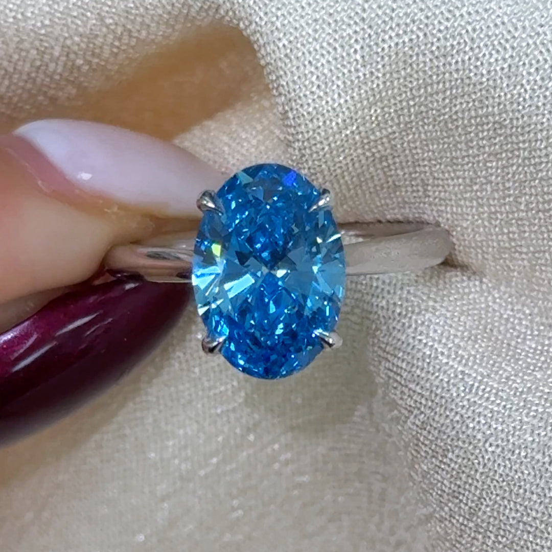 AGI Design  Ready to Ship  3.01ct Fancy Vivid Blue VS1 Oval Lab Diamond Engagement Ring in 14K White Gold