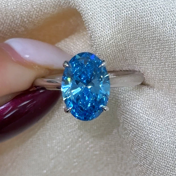 AGI Design  Ready to Ship  3.01ct Fancy Vivid Blue VS1 Oval Lab Diamond Engagement Ring in 14K White Gold
