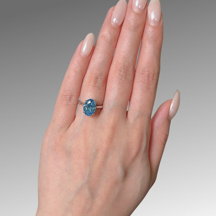 AGI Design  Ready to Ship  3.01ct Fancy Vivid Blue VS1 Oval Lab Diamond Engagement Ring in 14K White Gold