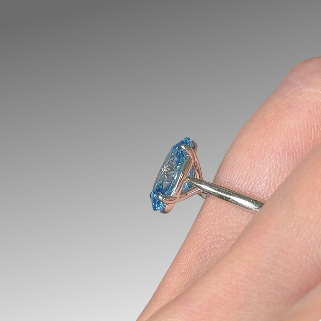 AGI Design  Ready to Ship  3.01ct Fancy Vivid Blue VS1 Oval Lab Diamond Engagement Ring in 14K White Gold