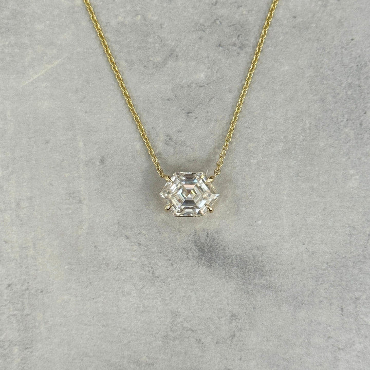 AGI Design Ready to Ship  3ct Hexagon Moissanite Pendant in 14K Yellow Gold