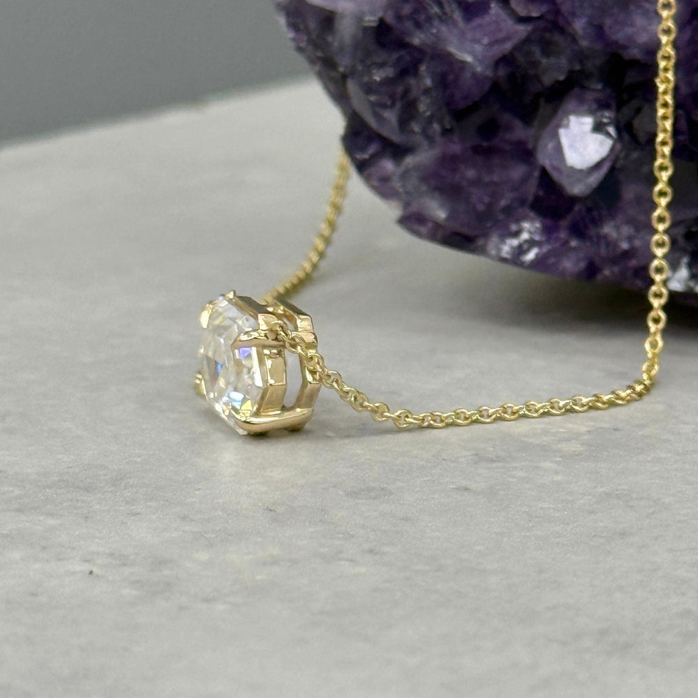 AGI Design Ready to Ship  3ct Hexagon Moissanite Pendant in 14K Yellow Gold