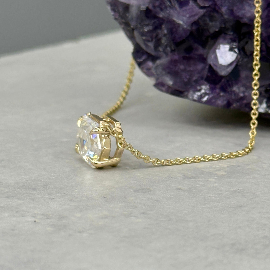 AGI Design Ready to Ship  3ct Hexagon Moissanite Pendant in 14K Yellow Gold