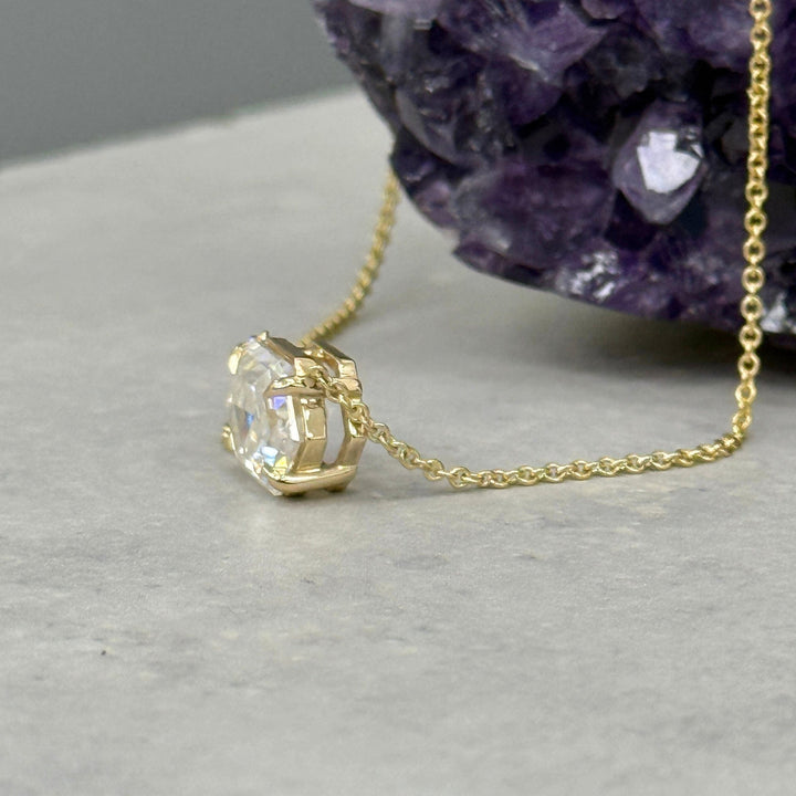 AGI Design Ready to Ship  3ct Hexagon Moissanite Pendant in 14K Yellow Gold