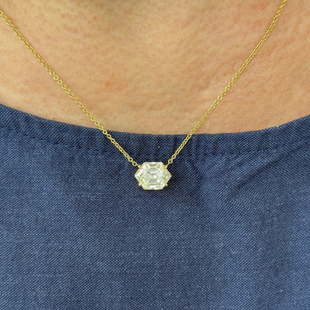 AGI Design Ready to Ship  3ct Hexagon Moissanite Pendant in 14K Yellow Gold