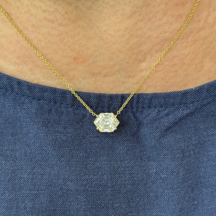 AGI Design Ready to Ship  3ct Hexagon Moissanite Pendant in 14K Yellow Gold