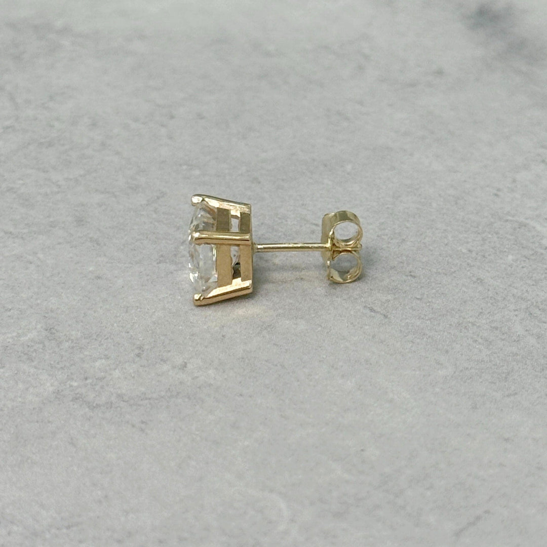 AGI Design Ready to Ship  3ct. Princess Cut Moissanite Stud Earrings in 14k yellow gold