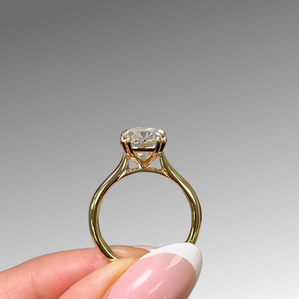 AGI Design Ready to Ship  4.31ct E/VVS2 Old Mine Cushion  Lab Created Diamond Engagement Ring in 18k Yellow Gold