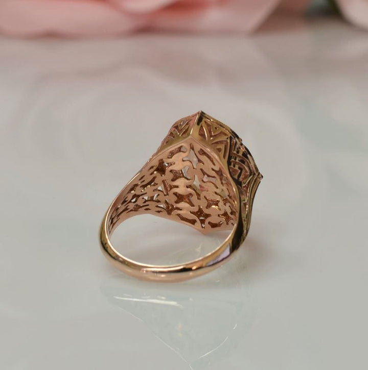 AGI Design Ready to Ship  5ct Peach Oval Morganite Ring in 14K Rose Gold