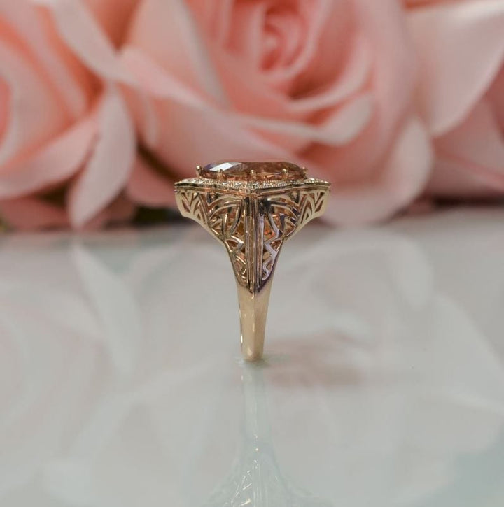 AGI Design Ready to Ship  5ct Peach Oval Morganite Ring in 14K Rose Gold