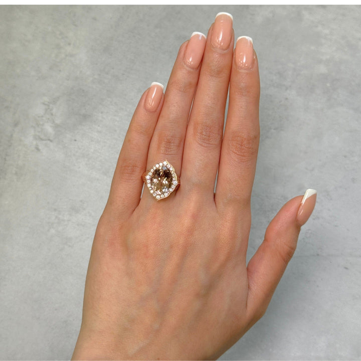 AGI Design Ready to Ship  5ct Peach Oval Morganite Ring in 14K Rose Gold