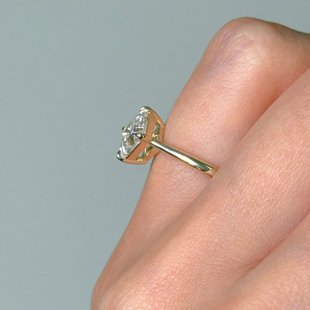 AGI Design Ready to Ship  6.5mm Asscher Moissanite Engagement Ring in 14K Yellow Gold