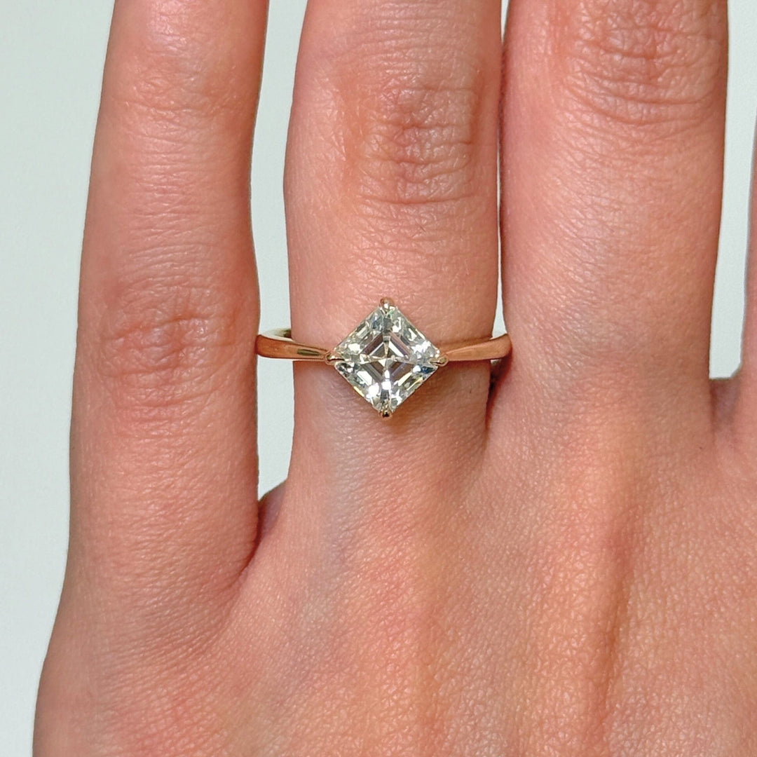 AGI Design Ready to Ship  6.5mm Asscher Moissanite Engagement Ring in 14K Yellow Gold