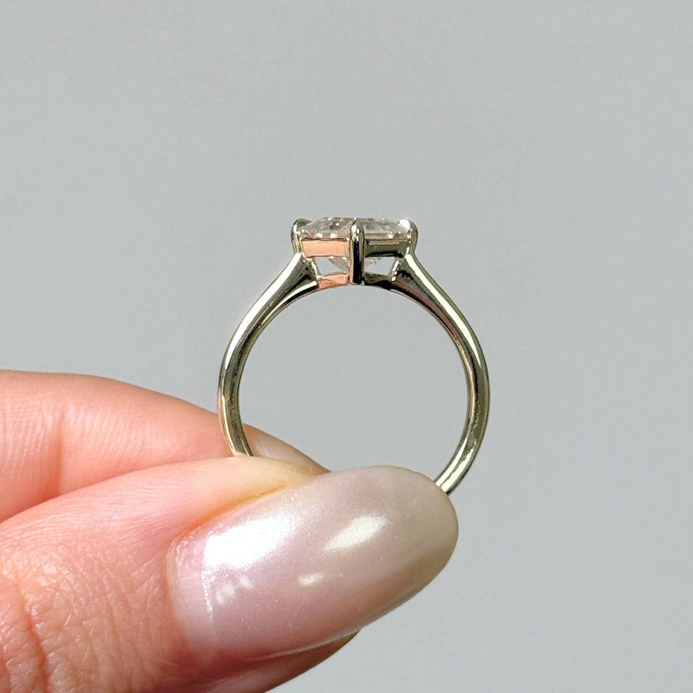 AGI Design Ready to Ship  6.5mm Asscher Moissanite Engagement Ring in 14K Yellow Gold