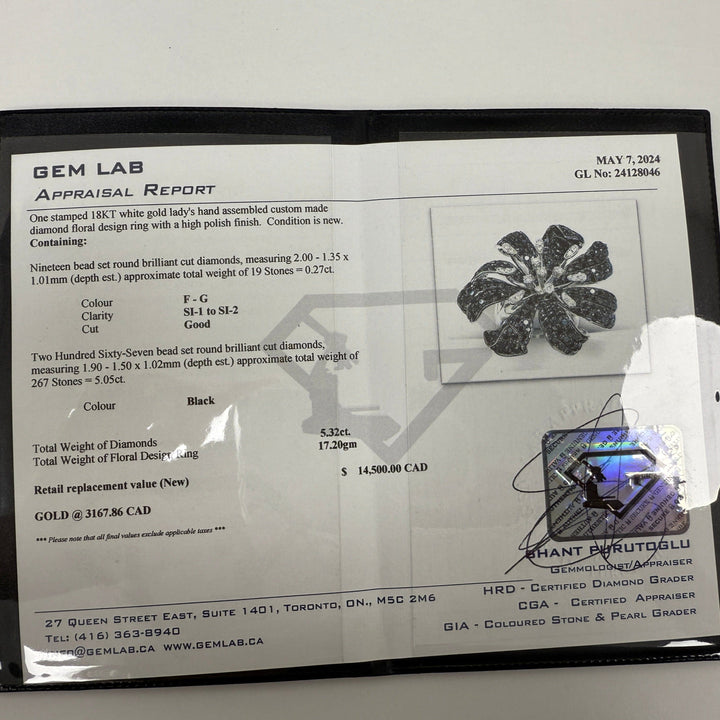 AGI Design Ready to Ship  Black Diamond Flower Ring