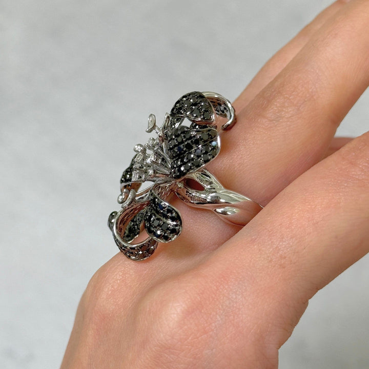 AGI Design Ready to Ship  Black Diamond Flower Ring