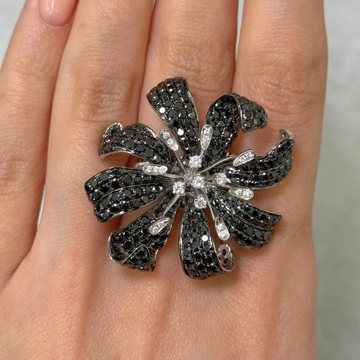 AGI Design Ready to Ship  Black Diamond Flower Ring