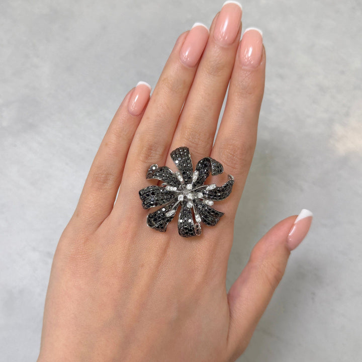 AGI Design Ready to Ship  Black Diamond Flower Ring