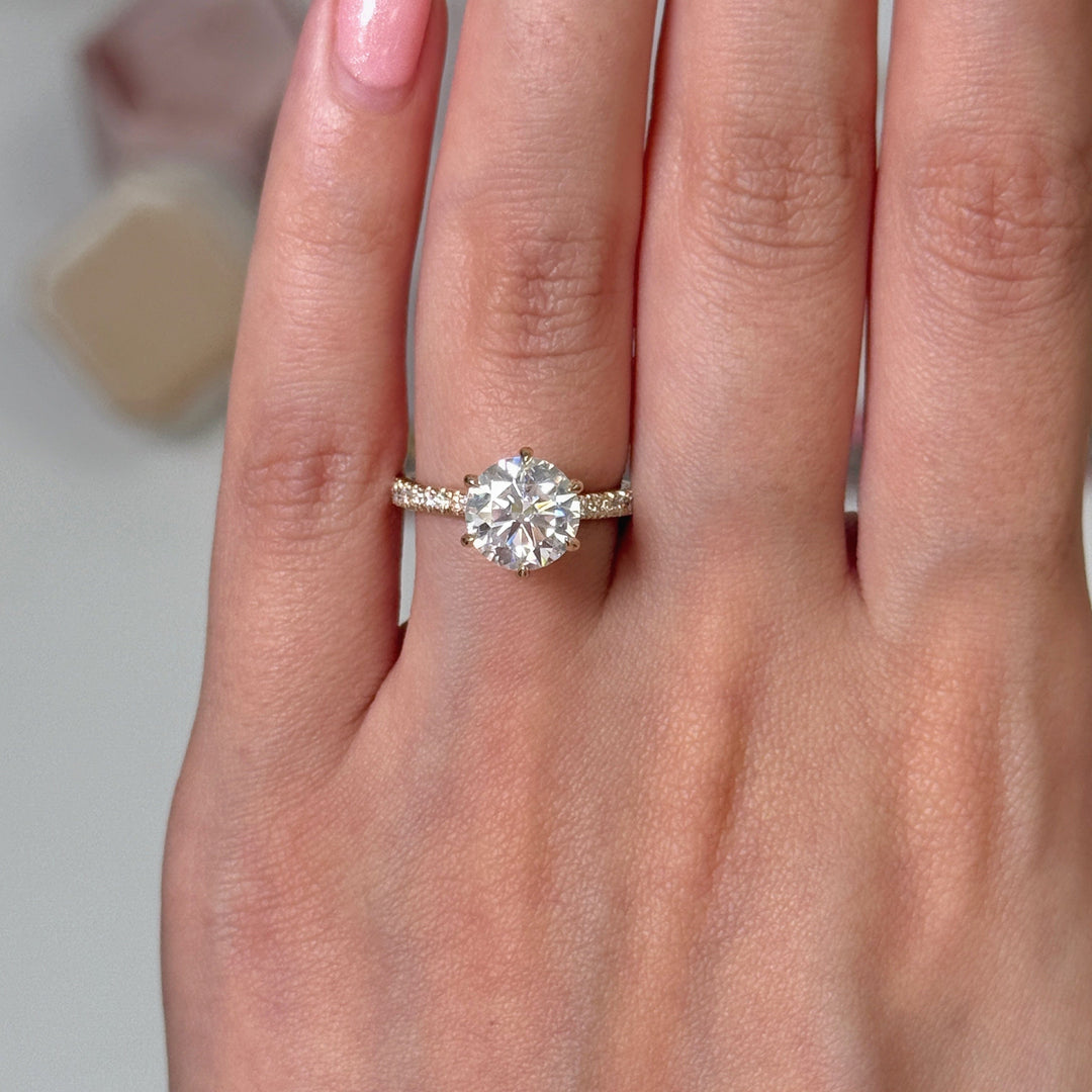 AGI Design Ready to Ship  Carol 3ct round  Moissanite Engagement Ring in 14k yellow gold