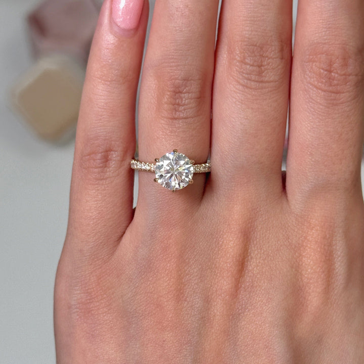 AGI Design Ready to Ship  Carol 3ct round  Moissanite Engagement Ring in 14k yellow gold