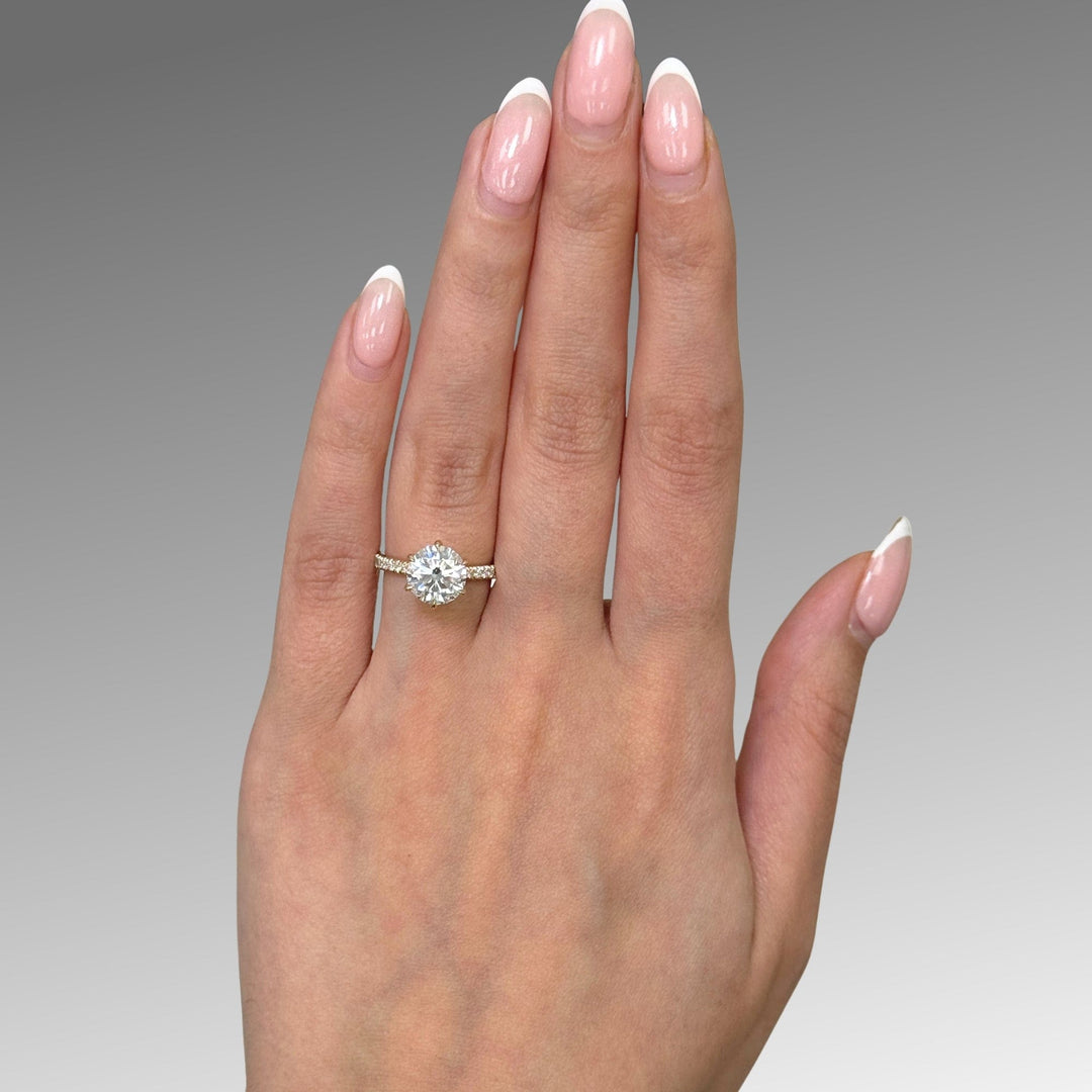 AGI Design Ready to Ship  Carol 3ct Round  Moissanite Engagement Ring in 14k Yellow Gold