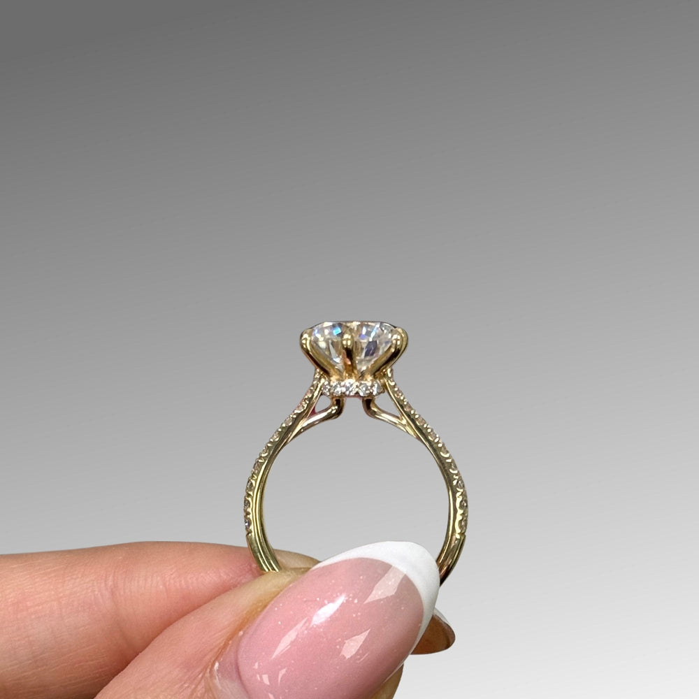 AGI Design Ready to Ship  Carol 3ct Round  Moissanite Engagement Ring in 14k Yellow Gold