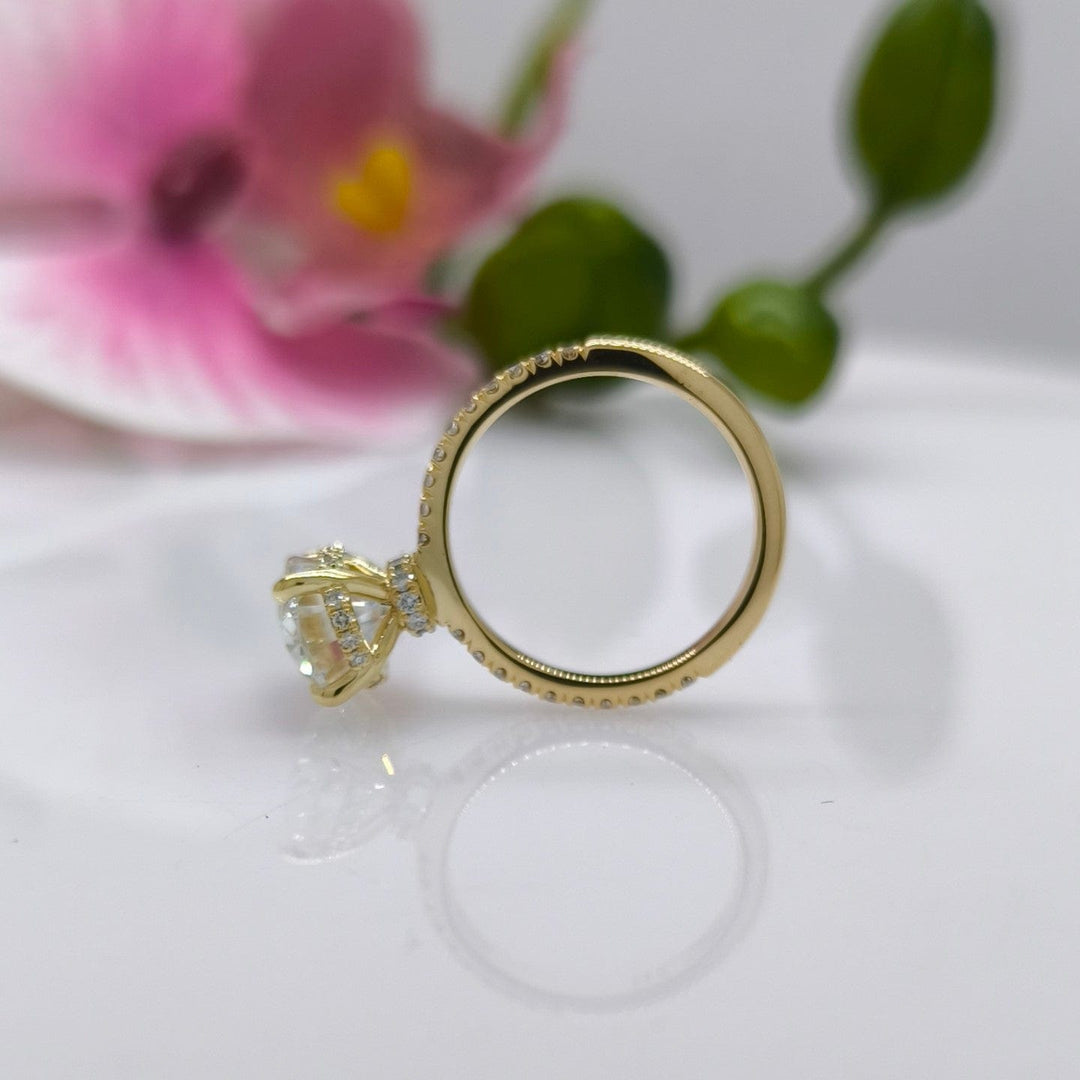 AGI Design Ready to Ship  Cathy 3ct Oval Moissanite Engagement Ring in 18k Yellow Gold