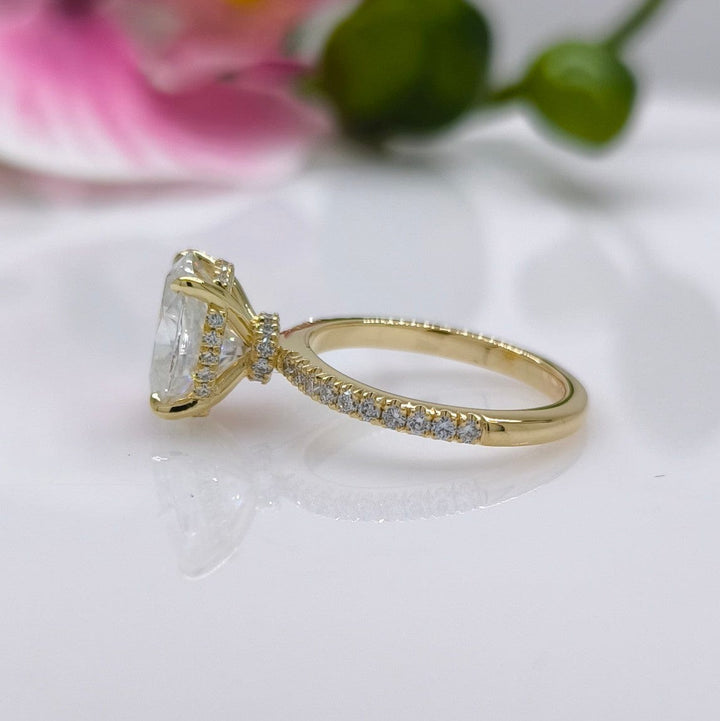 AGI Design Ready to Ship  Cathy 3ct Oval Moissanite Engagement Ring in 18k Yellow Gold