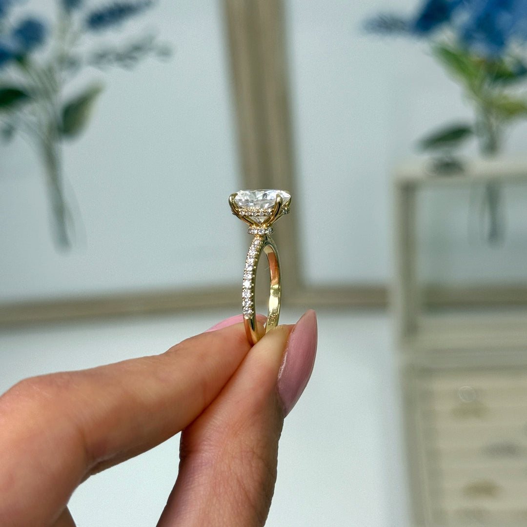 AGI Design Ready to Ship  Cathy 3ct Oval Moissanite Engagement Ring in 18k Yellow Gold