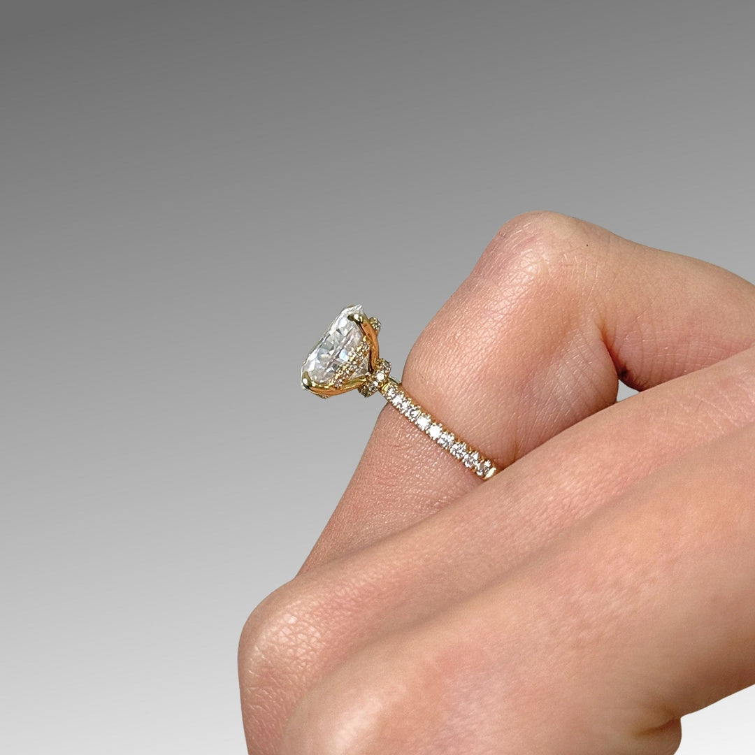 AGI Design Ready to Ship  Cathy 3ct Oval Moissanite Engagement Ring in 18k Yellow Gold