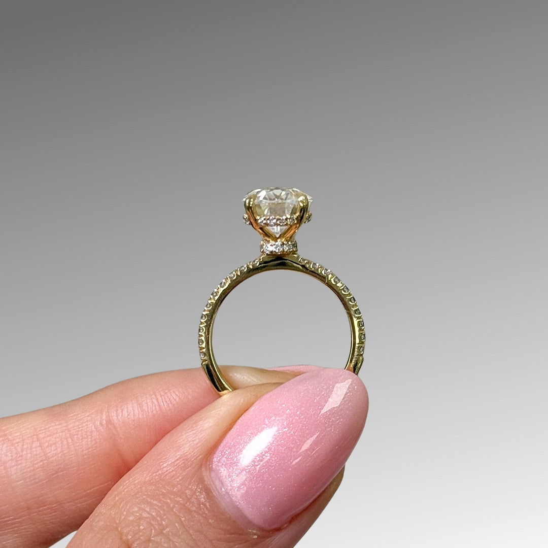 AGI Design Ready to Ship  Cathy 3ct Oval Moissanite Engagement Ring in 18k Yellow Gold