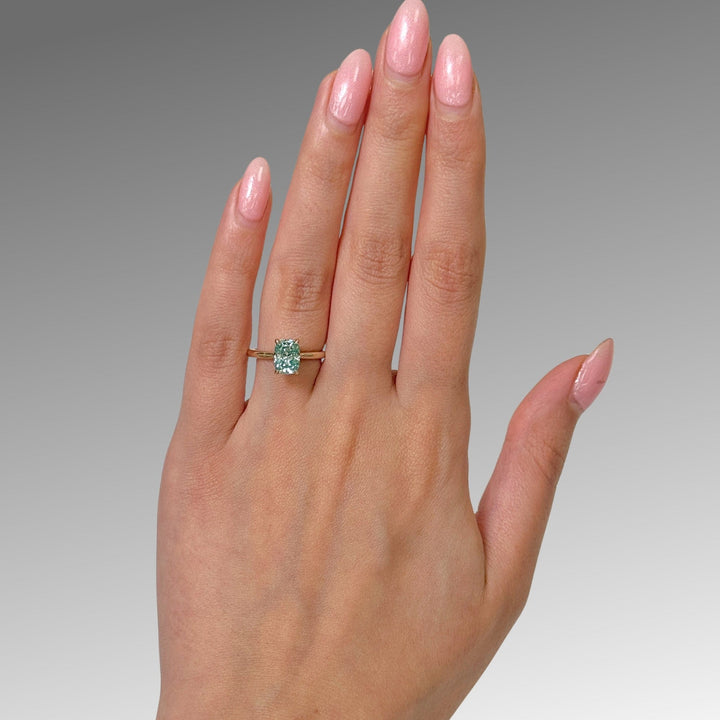 AGI Design Ready to Ship  Claire 1.5ct Aqua Teal Cushion Moissanite Engagement Ring in 14k yellow gold