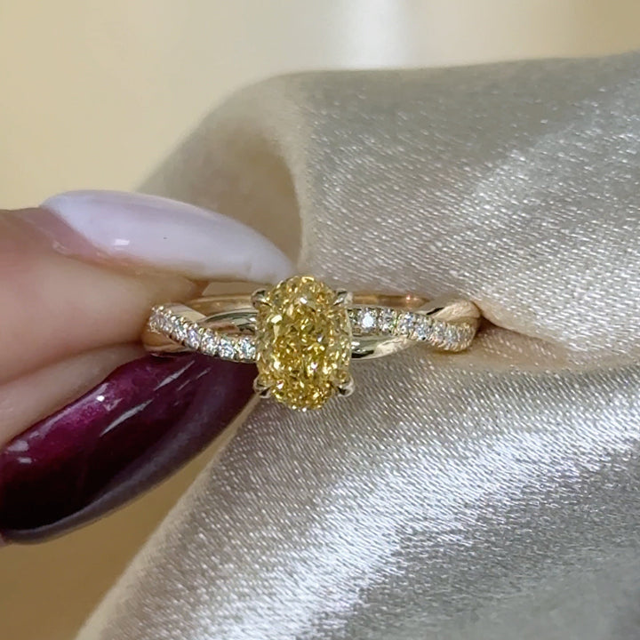 AGI Design Ready to Ship  Claudia 1.01ct oval vivid fancy yellow Lab Diamond VS1  Engagement Ring in 14K Yellow Gold