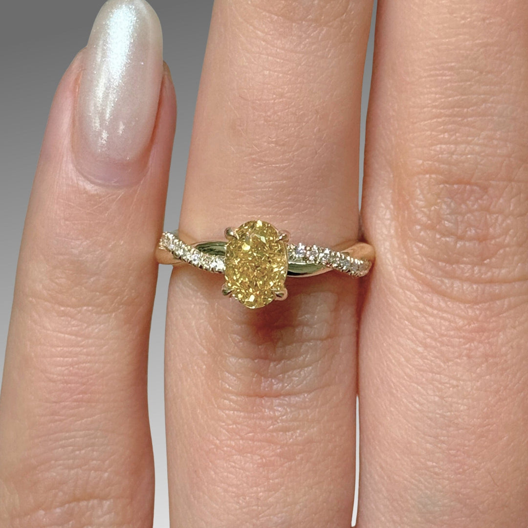 AGI Design Ready to Ship  Claudia 1.01ct oval vivid fancy yellow Lab Diamond VS1  Engagement Ring in 14K Yellow Gold