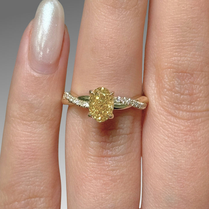AGI Design Ready to Ship  Claudia 1.01ct oval vivid fancy yellow Lab Diamond VS1  Engagement Ring in 14K Yellow Gold